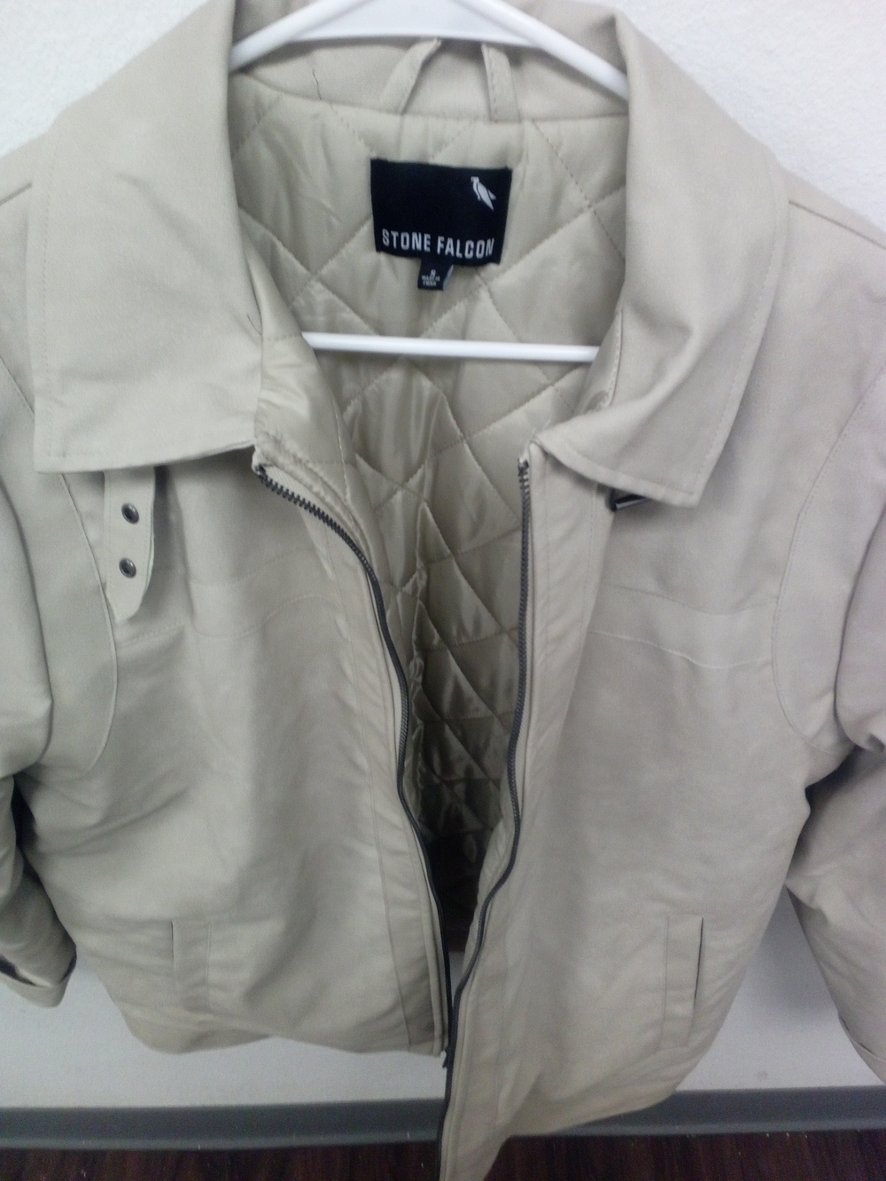 Stone Falcon Beige Quilted Bomber Jacket